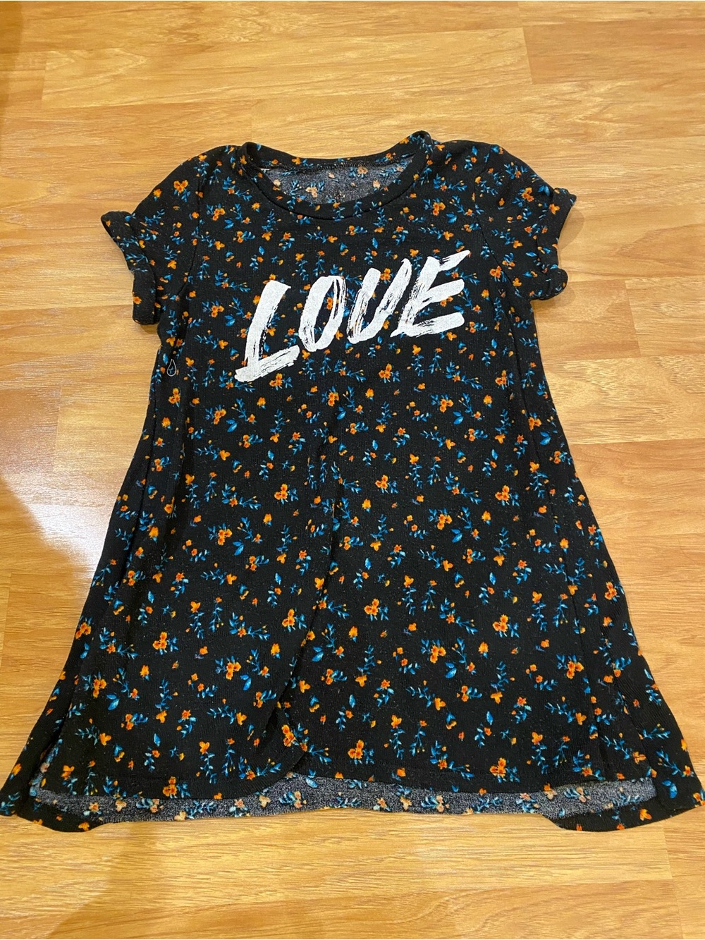 Mudd Black Floral 'LOVE' Tee - Orange & Blue Flowers